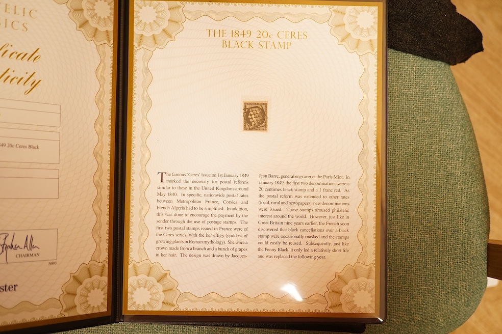 Five presentation folders of stamps issued by the Westminster collection as part of The World’s Most Famous Stamps and Philatelic Classics series including; a USA 1847 letter with 5c stamp, the 3d Beaver Canada stamp, tw